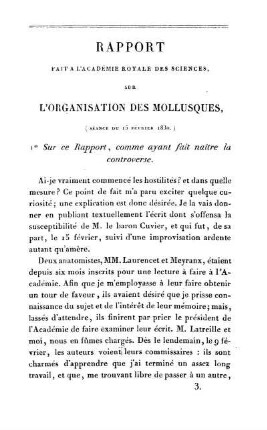 Rapport Fait A L'Académie Royale Des Sciences, Sur L'Organisation Des Mollusque, (Séance Du 15 Février 1830.) [...]