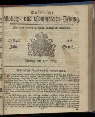 11tes Stueck, Montag den 15ten Maerz. 1784