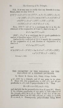 The geometry of the triangle. On the equation of a certain envelope.