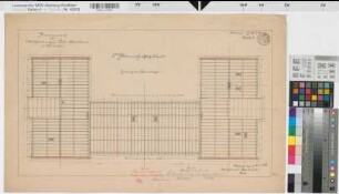 Münster (Münster) Feldartilleriekaserne 2. Mannschaftsgebäude Bl. 15 Grundriß Sparrenlage 1895 1 : 100 35 x 62 Farb. Druck mit Einzeichnungen Schneider, Garnisonbaubeamter Hochbauamt Münster