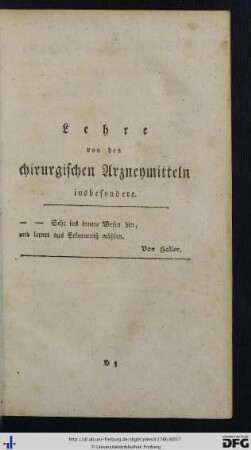 Lehre von den chirurgischen Arzneymitteln insbesondere.