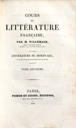 Littérature du moyen âge en France, en Italie, en Espangne et en Angleterre, Tome deuxième