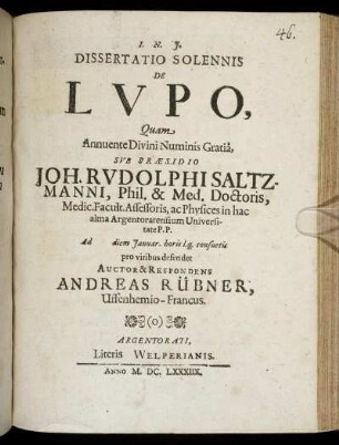 Dissertatio Solennis De Lupo
