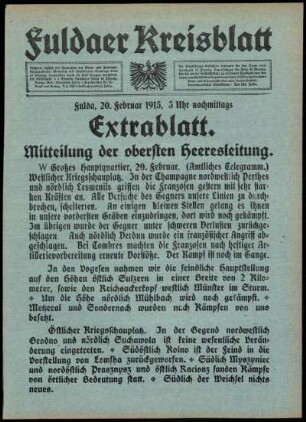 Zweite Ausgabe vom Samstag, den 20. Februar 1915.
