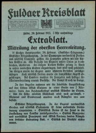 Zweite Ausgabe vom Samstag, den 20. Februar 1915.