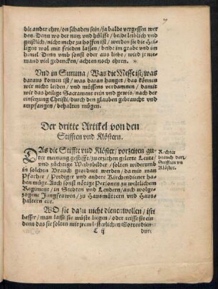 Der dritte Artikel von den Stifften und Klöstern.