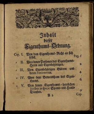 Inhalt dieser Eigenthums- Ordnung.