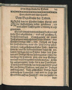 Das zehende und letzte Capitel. Vom Begräbnüs der Todten.