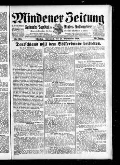 Mindener Zeitung : nationales Tageblatt für Minden u. Nachbargebiete : General-Anzeiger für den nördl. Reg.-Bezirk Minden