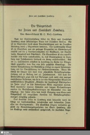 Die Bürgerschaft der Freien und Hansestadt Hamburg
