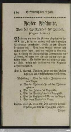Achter Abschnitt. Von den Werkzeugen der Sinnen. (Organa sensoria)