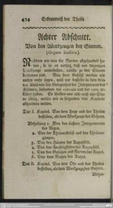 Achter Abschnitt. Von den Werkzeugen der Sinnen. (Organa sensoria)
