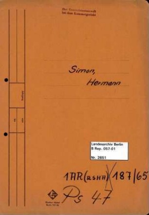 Personenheft Hermann Simon (*25.01.1913, +15.04.1944), Kriminalamtmann