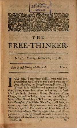 The free thinker or essays of wit and humour. 2. 1739