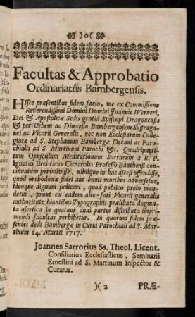 2r-2v, Facultas & Approbatio; Praefatio