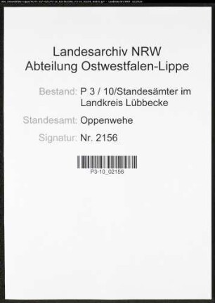 Sterberegister Standesamt Oppenwehe
