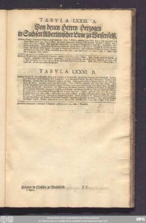 Tabula LXXXI. A. Von denen Herren Herzogen in Sachsen Albertinischer Linie zu Weisenfelß.