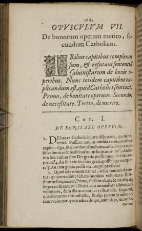 Opusculum VII. De bonorum operum merito, secundum Catholicos. Cap. I. [ - ] Cap. III.; De Bonitate Operum; De necessitate operum; De merito operum.