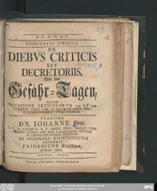 Disputatio Iuridica De Diebus Criticis Seu Decretoriis