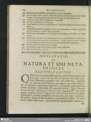 Dissertatio De Natura Et Usu Metaphysices