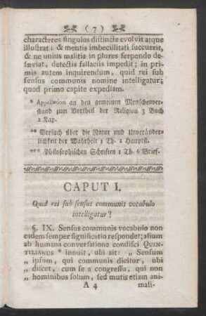 Caput I. Quid rei sub sensus communis vocabulo intelligatur?