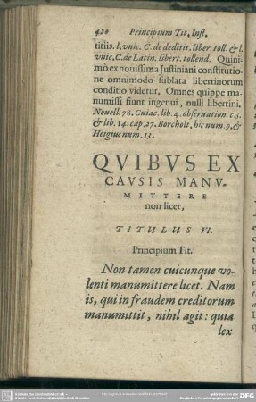 Quibus Ex Causis Manumittere non licet, Titulus VI.