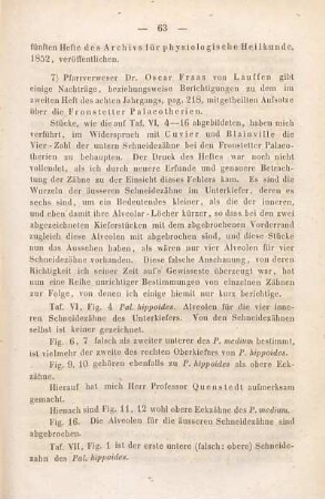 Nachträge zu den Fronstetter Palaeotherien. Von Dr. O. Fraas