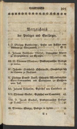 Verzeichniß der Prediger und Seelsorger.
