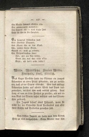 Wille, Willkühr. Freier Wille. Freiheit, frei, sittlich.
