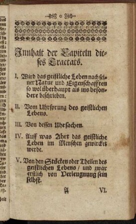 Innhalt der Capiteln dieses Tractats.