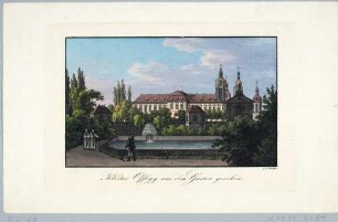 Das Zisterzienser-Kloster Ossegg mit der Klosterkirche Mariä Himmelfahrt (Kloster der Jungfrau Maria, Klášter Panny Marie) bei Teplitz in Böhmen (heute Osek bei Teplice in Tschechien)