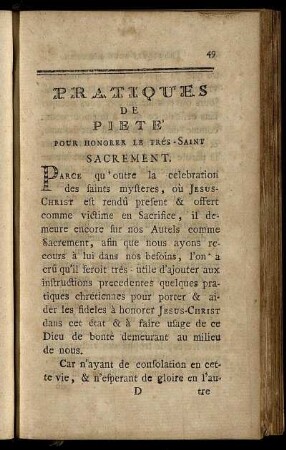 Pratiques De Piete Pour Honorer Le Trés-Saint Sacrament.