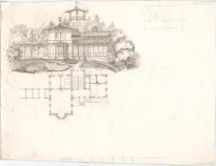 Voit, August von; Landhaus - Grundriss, Ansicht