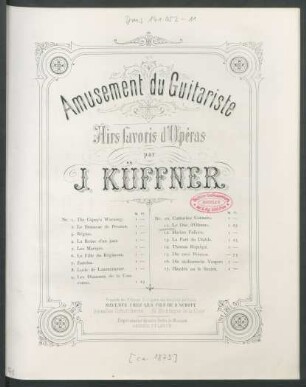 Nr. 11: Six airs favoris de l'opéra Le Duc d'Olonne de D. F. E. Auber : airs favoris d'opéras