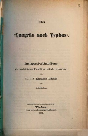 Ueber Gangrän nach Typhus : Inaugural-Abhandlung