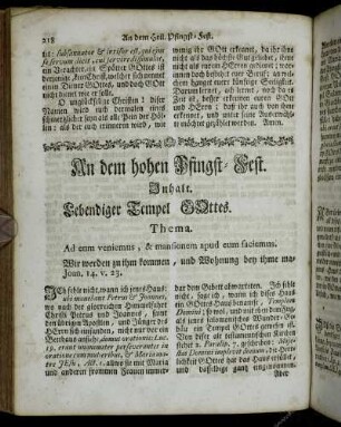 An dem hohen Pfingst-Fest. Inhalt. Lebendiger Tempel Gottes