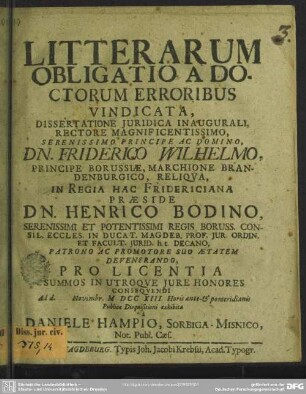 Litterarum Obligatio A Doctorum Erroribus Vindicata : Dissertatione Iuridica Inaugurali ...