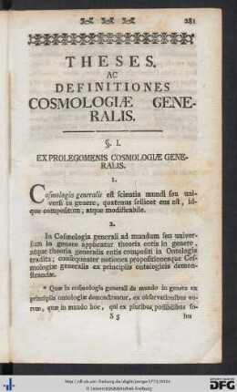 Cosmologia Generalis.