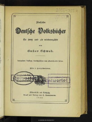 Fünfzehn deutsche Volksbücher : für jung und alt wiedererzählt