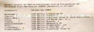 Maschinenschriftliche Adressenliste der Kreisausschüsse des Nationalen Front
