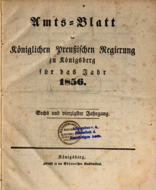 Amtsblatt der Preussischen Regierung zu Königsberg. 46. 1856