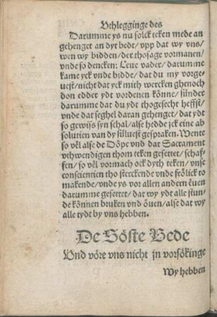 De Söste Bede. Vnd vöre vns nicht in vorsökinge