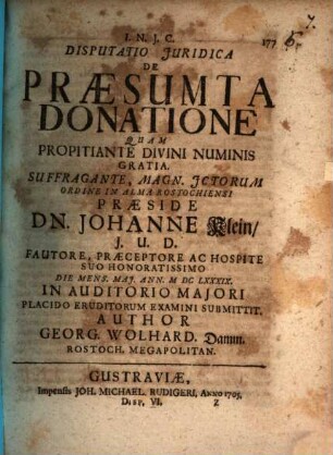 Disp. iur. de praesumta donatione