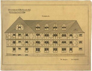 Billing, Hermann; Diedesheim - Neckarelz; Portland - Zementwerke - Arbeiterwohnheim für Ledige, Rückfassade (Ansicht)