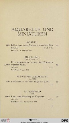 Aquarelle und Miniaturen (Nr. 87-119)