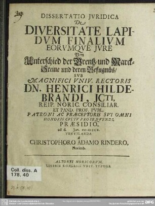 Dissertatio Iuridica De Diversitate Lapidum Finalium Eorumque Iure