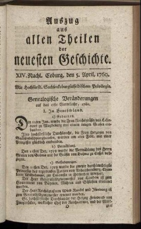 XIV. Nachl. Coburg, den 5. April. 1760.
