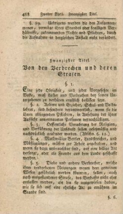 Zwanzigster Titel. Von den Verbrechen und deren Strafen