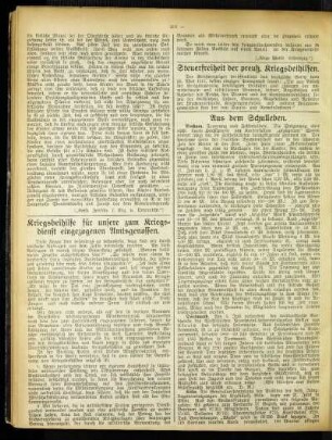 Kriegsbeihilfe für unsere zum Kriegsdienst eingezogenen Amtsgenossen