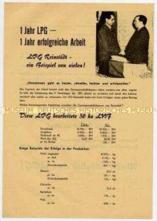 Flugblatt an Einzelbauern für Eintritt in die LPG, mit Erfolgsmeldungen aus der LPG Reinstädt